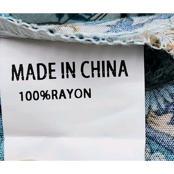 Brown Coco Bohemian Top Womens 1XL Green Blue Tan Front Ties Smocked Cuffs Boho - Picture 8 of 11